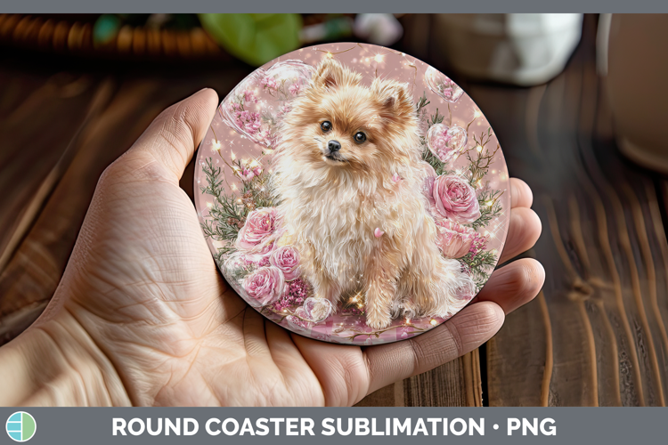 Pomeranian Dogs 01 Checker Valentine Round Coaster Sublimati