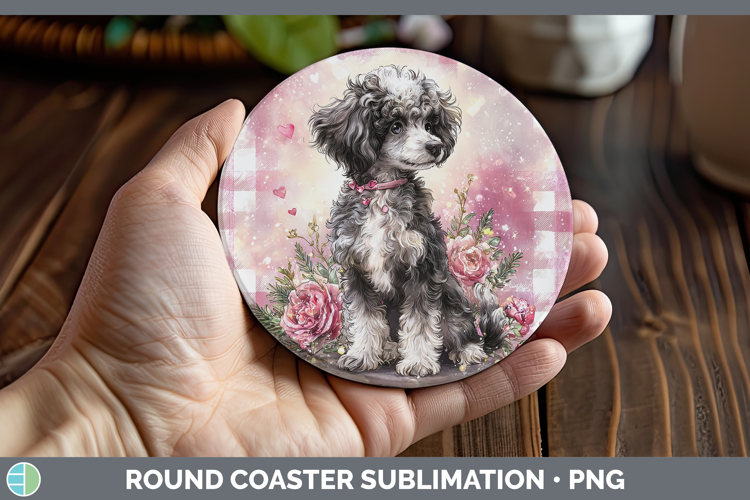 Poodle Dogs 01 Checker Valentine Round Coaster Sublimation D