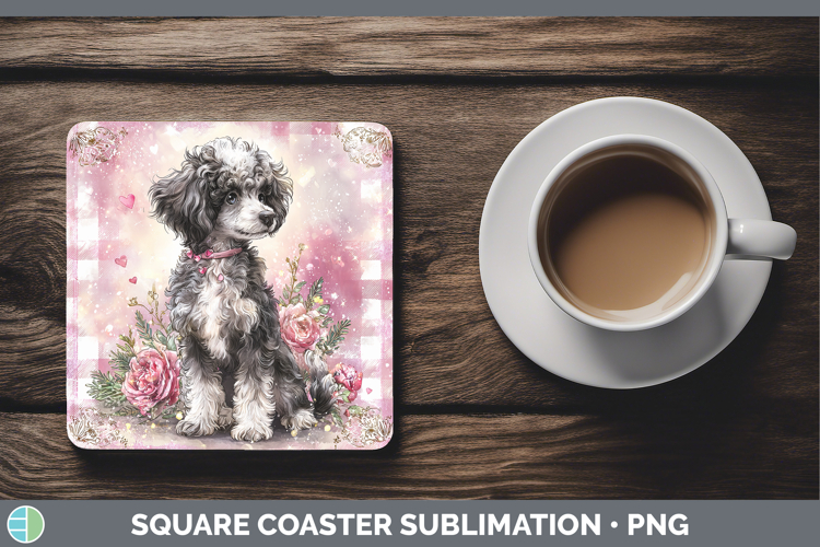 Poodle Dogs 01 Checker Valentine Square Coaster Sublimation