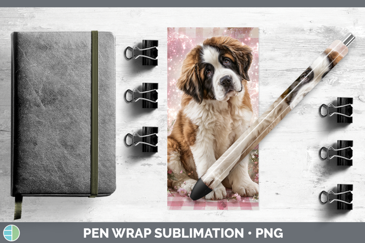 Saint Bernard Dogs 01 Checker Valentine Pen Wrap Sublimation