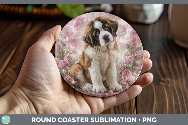 Saint Bernard Dogs 01 Checker Valentine Round Coaster Sublim