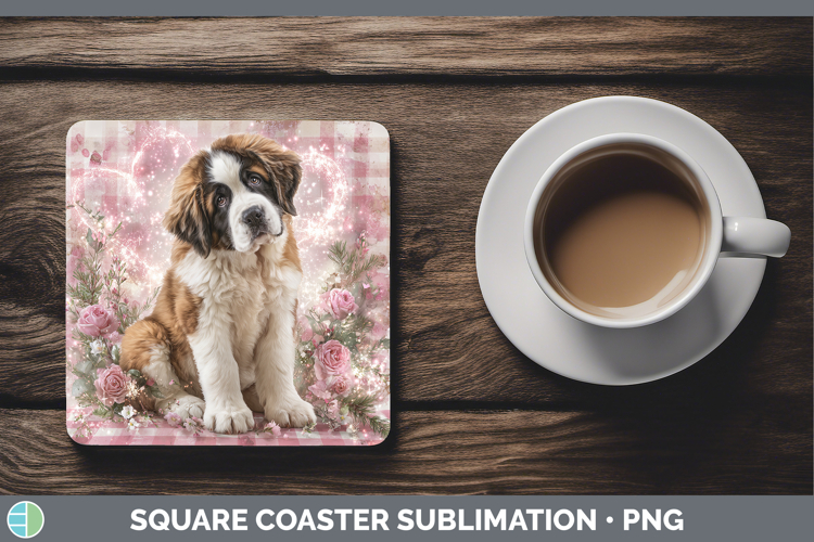 Saint Bernard Dogs 01 Checker Valentine Square Coaster Subli