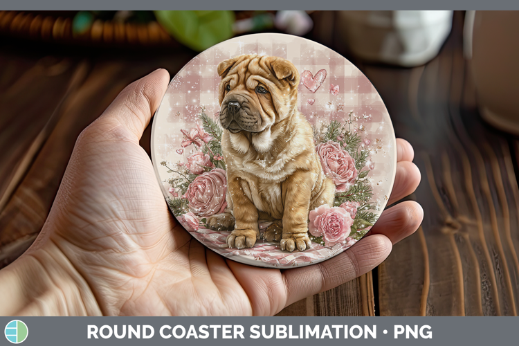 Shar Pei Dogs 01 Checker Valentine Round Coaster Sublimation