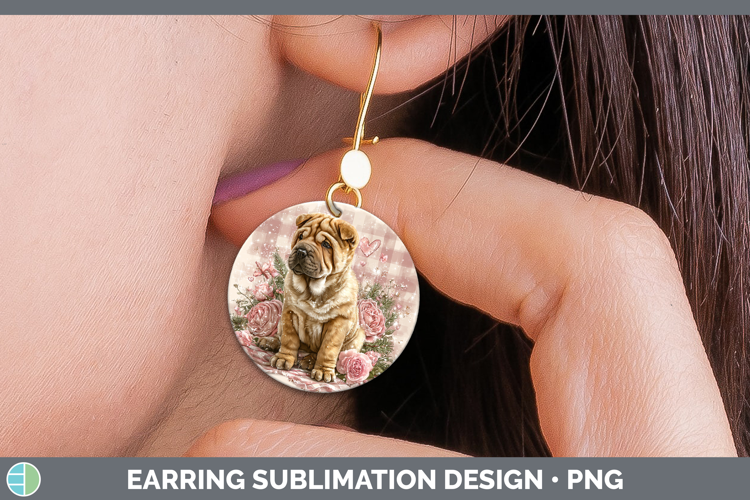 Shar Pei Dogs 01 Checker Valentine Round Earrings Sublimatio