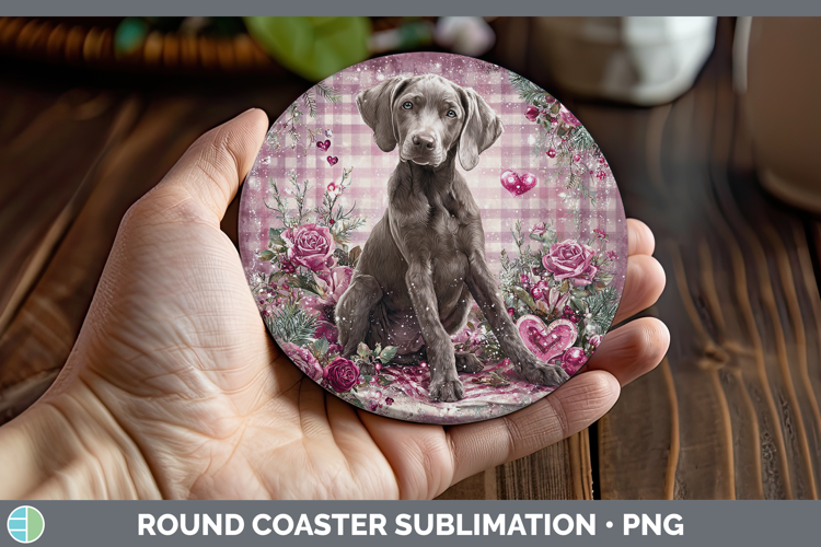 Weimaraner Dogs 01 Checker Valentine Round Coaster Sublimati