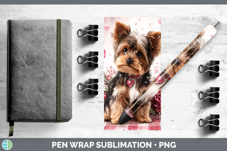 Yorkshire Terrier Dogs 01 Checker Valentine Pen Wrap Sublima