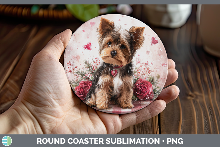 Yorkshire Terrier Dogs 01 Checker Valentine Round Coaster Su