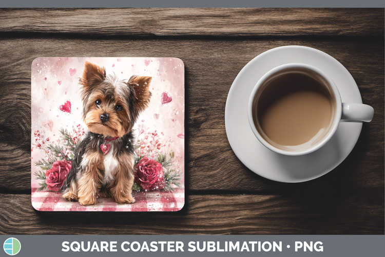 Yorkshire Terrier Dogs 01 Checker Valentine Square Coaster S