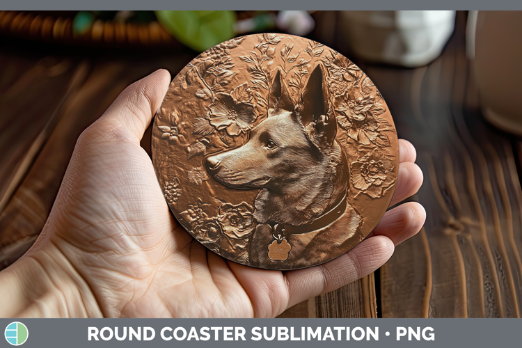 Dogs 01 Copper Relief Australian Kelpie Round Coaster Sublim