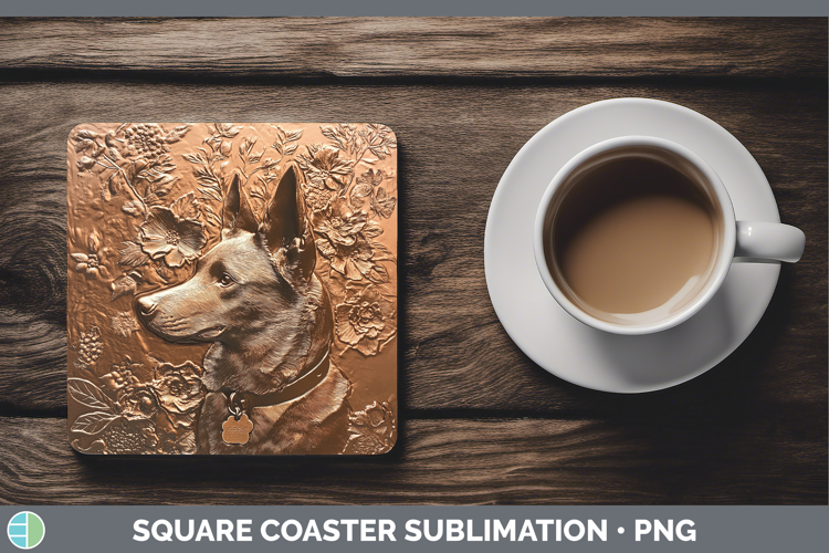 Dogs 01 Copper Relief Australian Kelpie Square Coaster Subli