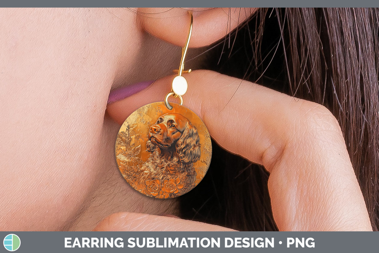 Dogs 01 Copper Relief Cocker Spaniel Round Earrings Sublimat