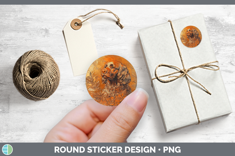 Dogs 01 Copper Relief Cocker Spaniel Stickers | Round Labels
