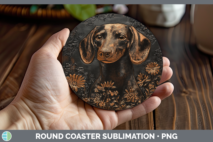 Dogs 01 Copper Relief Dachshund Round Coaster Sublimation Co