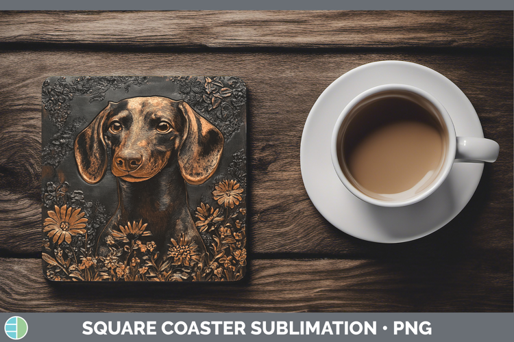 Dogs 01 Copper Relief Dachshund Square Coaster Sublimation C