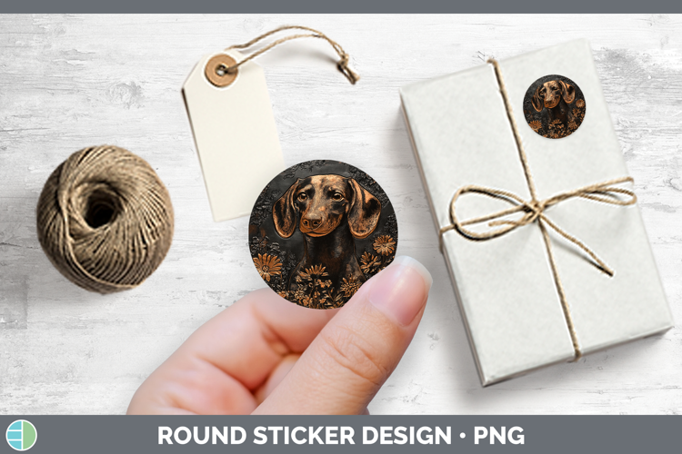 Dogs 01 Copper Relief Dachshund Stickers | Round Labels Desi