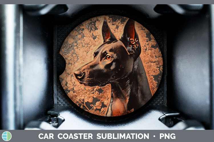 Dogs 01 Copper Relief Doberman Pinscher Car Coaster Sublimat