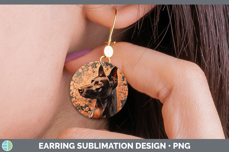 Dogs 01 Copper Relief Doberman Pinscher Round Earrings Subli