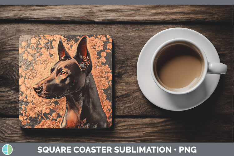 Dogs 01 Copper Relief Doberman Pinscher Square Coaster Subli