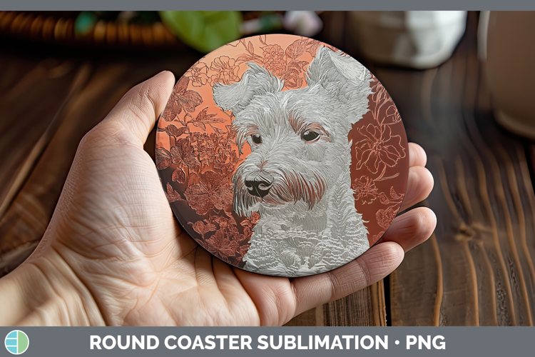 Dogs 01 Copper Relief Fox Terrier Round Coaster Sublimation