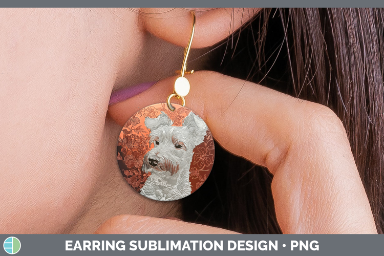 Dogs 01 Copper Relief Fox Terrier Round Earrings Sublimation