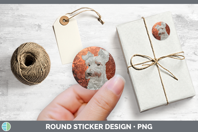 Dogs 01 Copper Relief Fox Terrier Stickers | Round Labels De