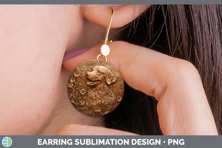 Dogs 01 Copper Relief Golden Retriever Round Earrings Sublim