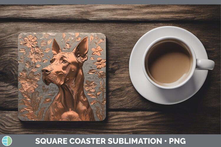 GorgeousDogs 01 Copper Relief Square Coaster design.