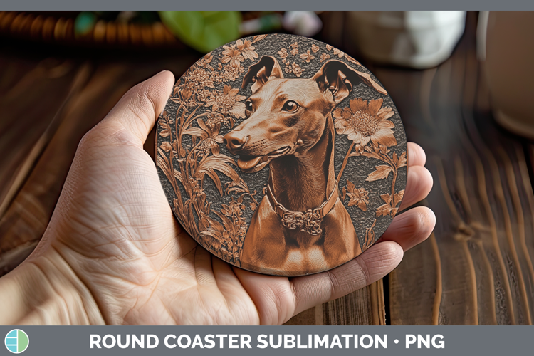 Dogs 01 Copper Relief Greyhound Round Coaster Sublimation Co