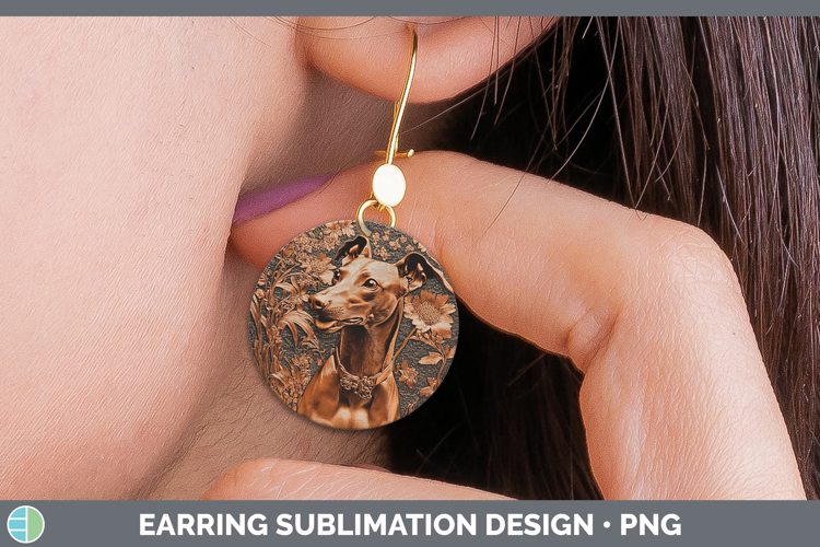 Dogs 01 Copper Relief Greyhound Round Earrings Sublimation E