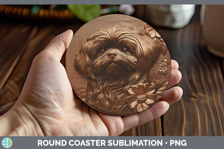 Dogs 01 Copper Relief Lhasa Apso Round Coaster Sublimation C