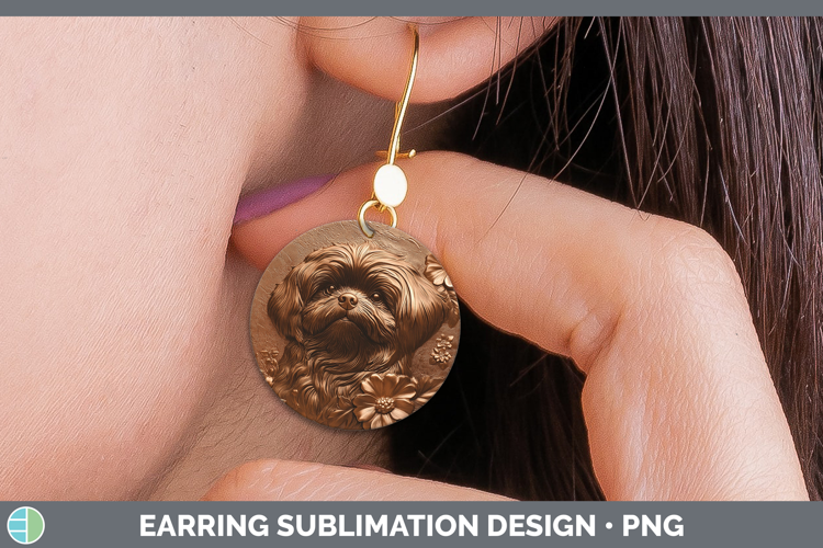 Dogs 01 Copper Relief Lhasa Apso Round Earrings Sublimation