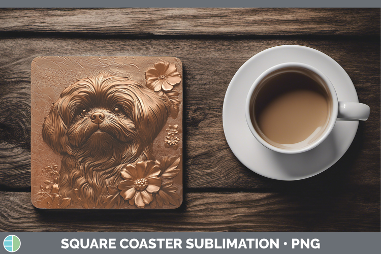Dogs 01 Copper Relief Lhasa Apso Square Coaster Sublimation