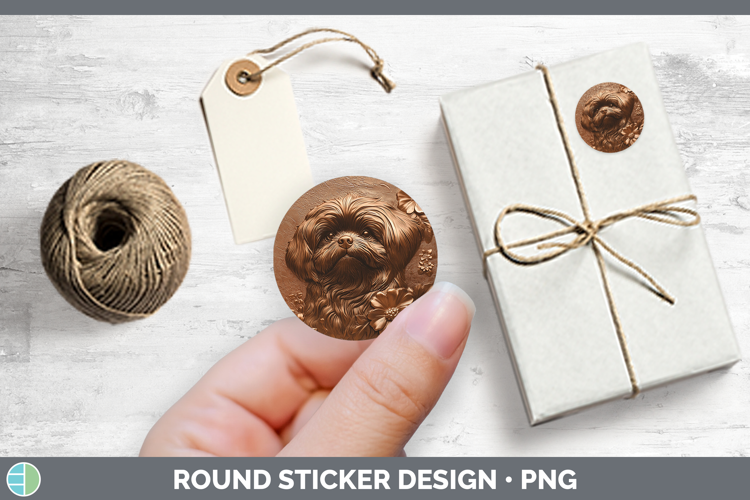 Dogs 01 Copper Relief Lhasa Apso Stickers | Round Labels Des