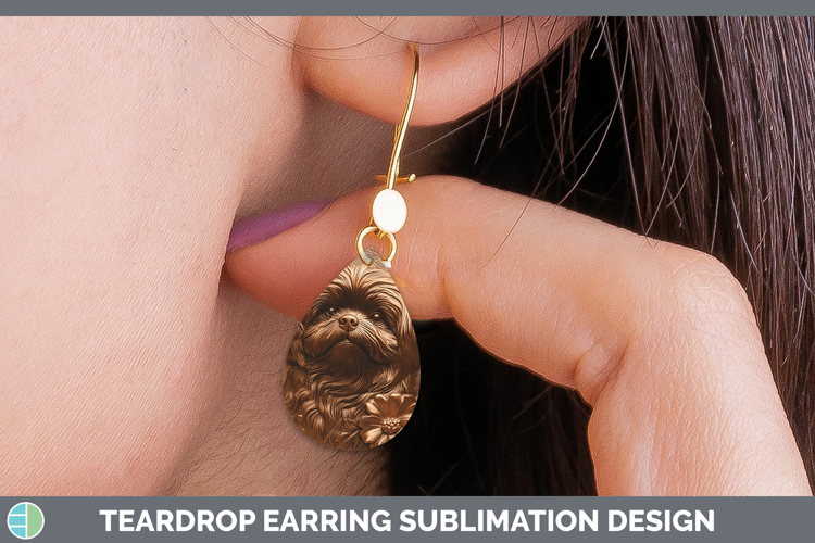 Dogs 01 Copper Relief Lhasa Apso Teardrop Earrings Sublimati