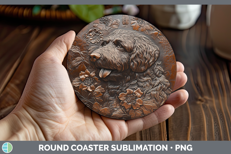 Dogs 01 Copper Relief Old English Sheepdog Round Coaster Sub
