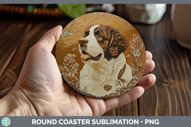 GorgeousDogs 01 Copper Relief Round Coaster design.