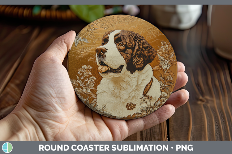 Dogs 01 Copper Relief Saint Bernard Round Coaster Sublimatio