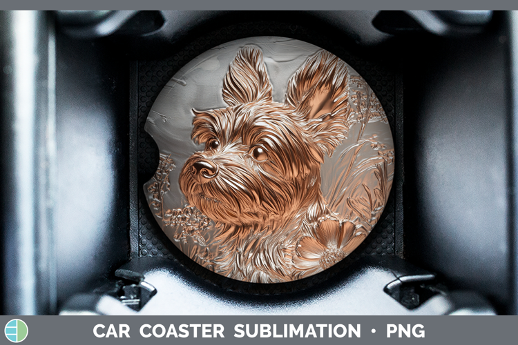 Dogs 01 Copper Relief Yorkshire Terrier Car Coaster Sublimat