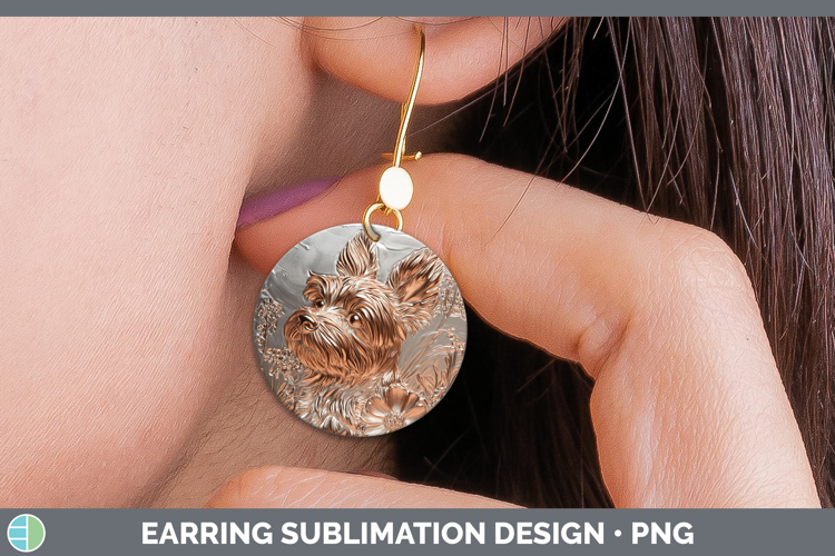 Dogs 01 Copper Relief Yorkshire Terrier Round Earrings Subli