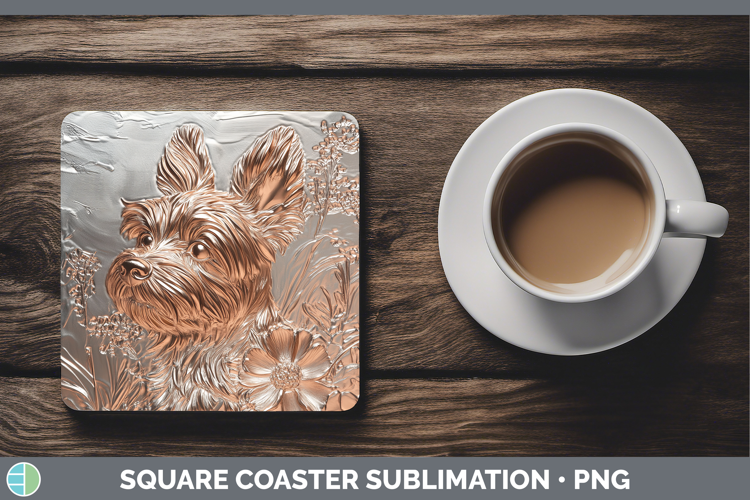 Dogs 01 Copper Relief Yorkshire Terrier Square Coaster Subli