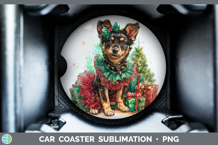 Australian Kelpie Dogs 01 Cute Christmas Car Coaster Sublima