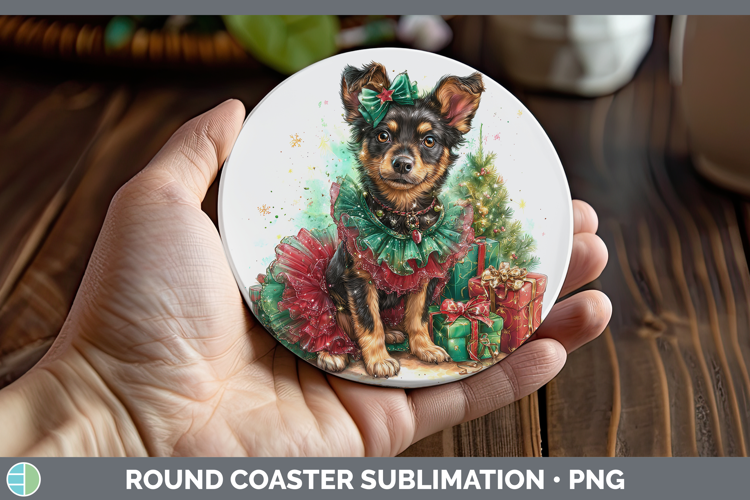 Australian Kelpie Dogs 01 Cute Christmas Round Coaster Subli