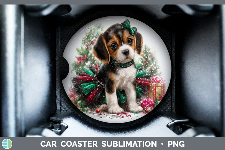 Beagle Dogs 01 Cute Christmas Car Coaster Sublimation Design