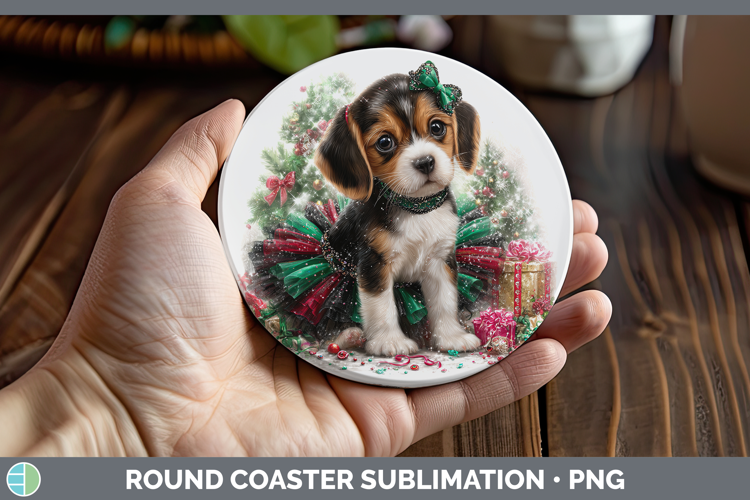 Beagle Dogs 01 Cute Christmas Round Coaster Sublimation Desi