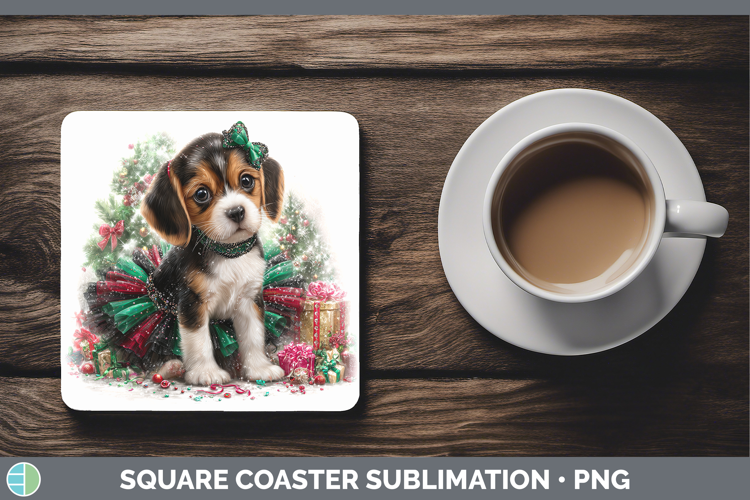 Beagle Dogs 01 Cute Christmas Square Coaster Sublimation Des