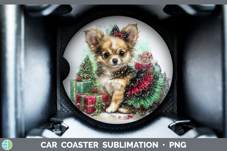 Chihuahua Dogs 01 Cute Christmas Car Coaster Sublimation Des