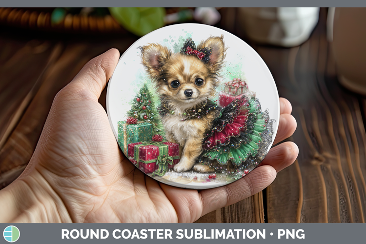 Chihuahua Dogs 01 Cute Christmas Round Coaster Sublimation D