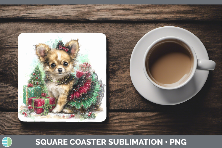 Chihuahua Dogs 01 Cute Christmas Square Coaster Sublimation