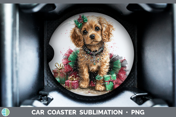 Cocker Spaniel Dogs 01 Cute Christmas Car Coaster Sublimatio