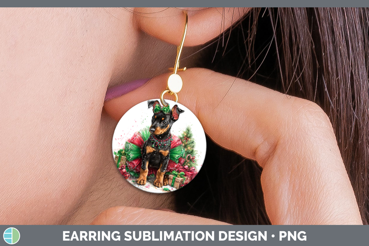 Doberman Pinscher Dogs 01 Cute Christmas Round Earrings Subl
